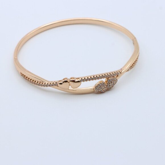 Rose Gold Heart Design Bangle with Sparkling CZ Accents, XPBL0448 - Picture 3 of 12